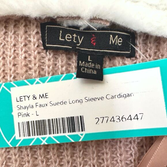 Lety & Me Shayla Faux Suede Long Sleeve Open Front Cardigan - Size Large - Picture 5 of 6